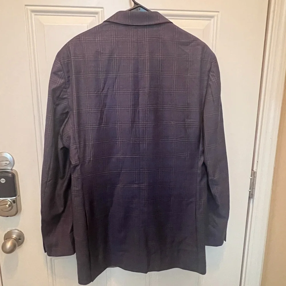 Jos. A. Bank 42L 100% Wool Navy Glen Plaid Suit Double Pleated Cuffed Pants